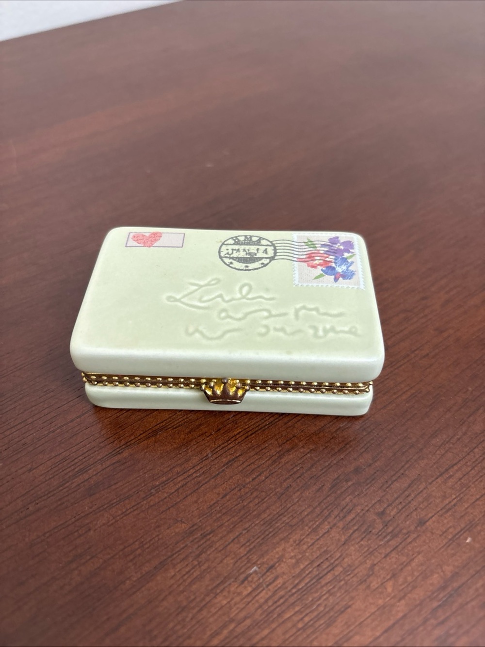 Vintage Hallmark Love Letter Trinket Box Floral Porcelain Jewelry